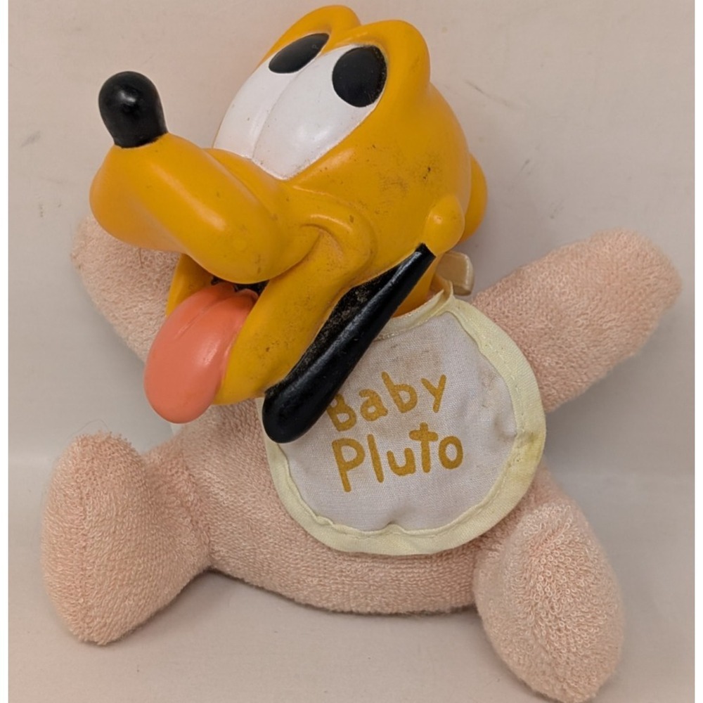Disney Baby Pluto Terry Cloth Stuffed Animal Plush‎ Rubber Head Vintage